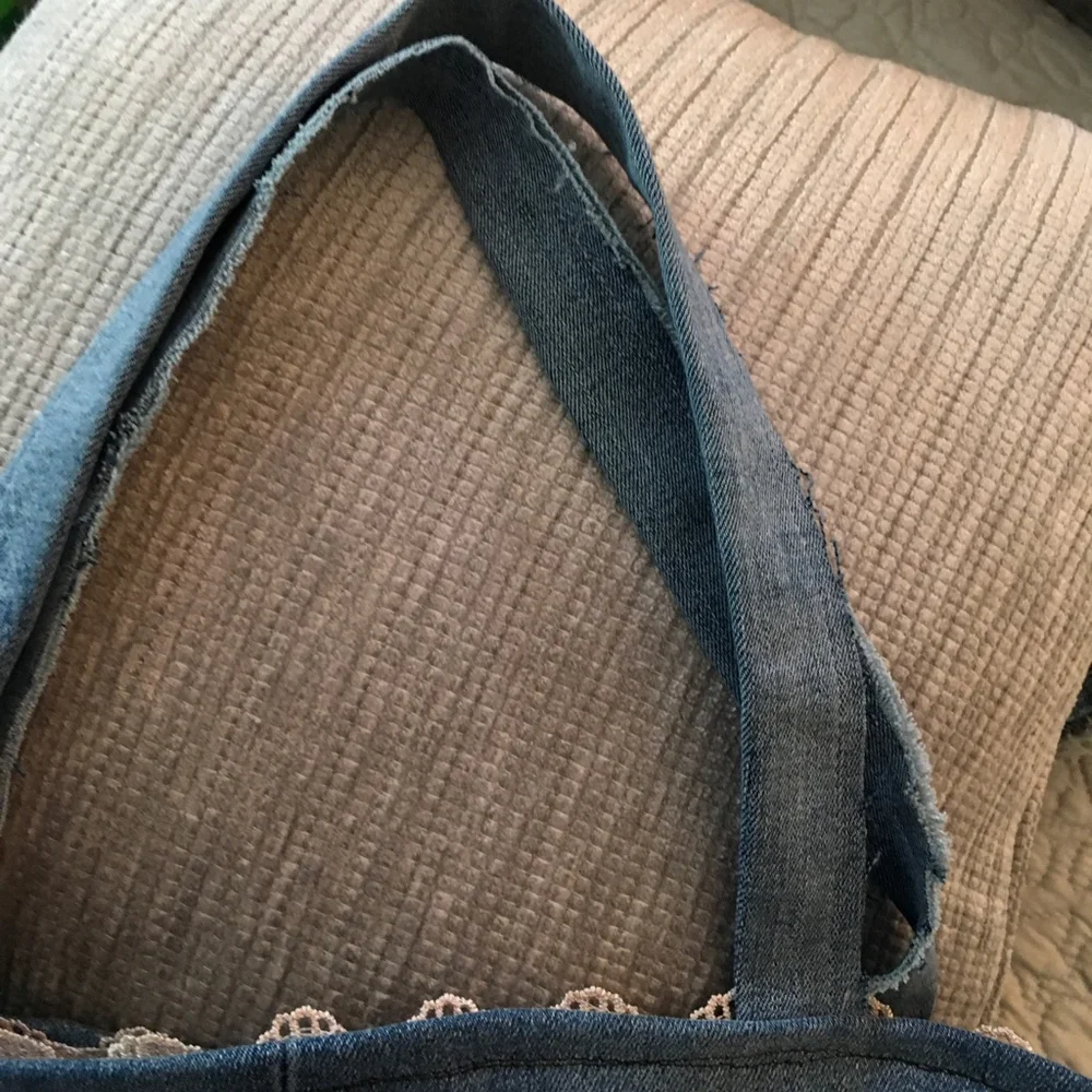 Denim Tote Bag Rose Gold Sequins Butterfly Patch